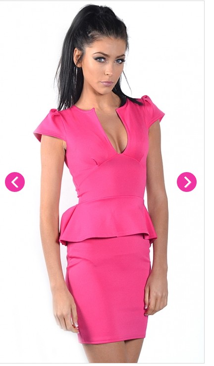 Pria Hot Pink Cap Sleeve Plunge Peplum Dress